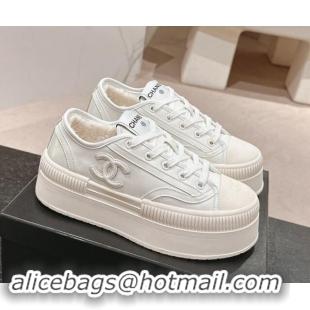 Grade Quality Chanel Patent Calfskin Platform Sneakers White 016116