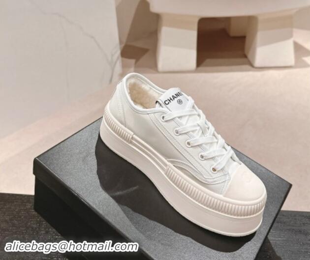 Grade Quality Chanel Patent Calfskin Platform Sneakers White 016116