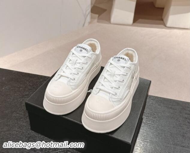 Grade Quality Chanel Patent Calfskin Platform Sneakers White 016116