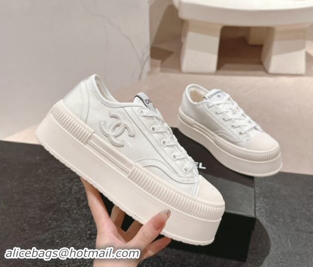 Grade Quality Chanel Patent Calfskin Platform Sneakers White 016116