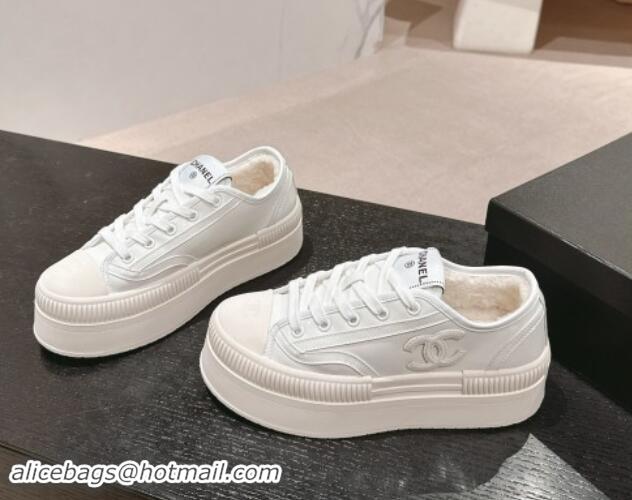 Grade Quality Chanel Patent Calfskin Platform Sneakers White 016116