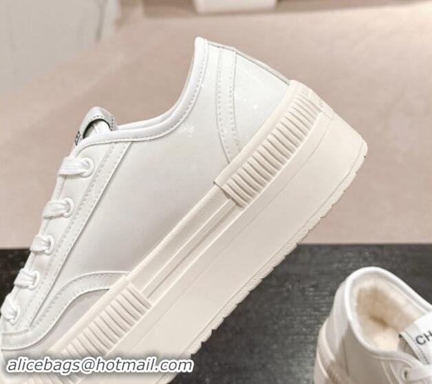 Grade Quality Chanel Patent Calfskin Platform Sneakers White 016116