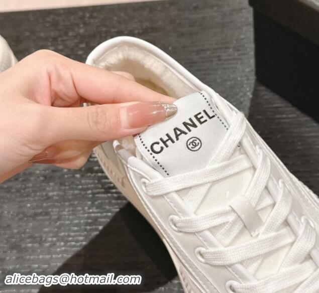 Grade Quality Chanel Patent Calfskin Platform Sneakers White 016116