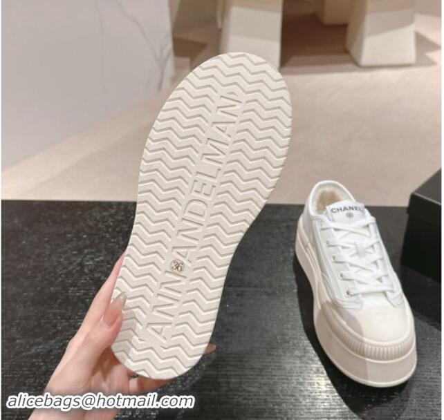 Grade Quality Chanel Patent Calfskin Platform Sneakers White 016116