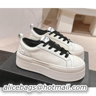 Best Grade Chanel Grianed & Calfskin Platform Sneakers White/Black 1016117