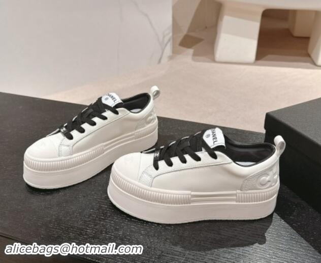 Best Grade Chanel Grianed & Calfskin Platform Sneakers White/Black 1016117