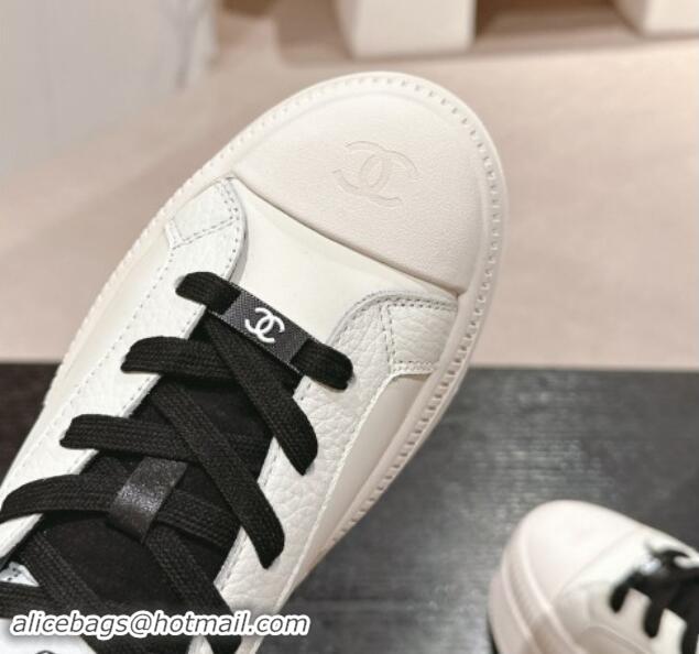 Best Grade Chanel Grianed & Calfskin Platform Sneakers White/Black 1016117