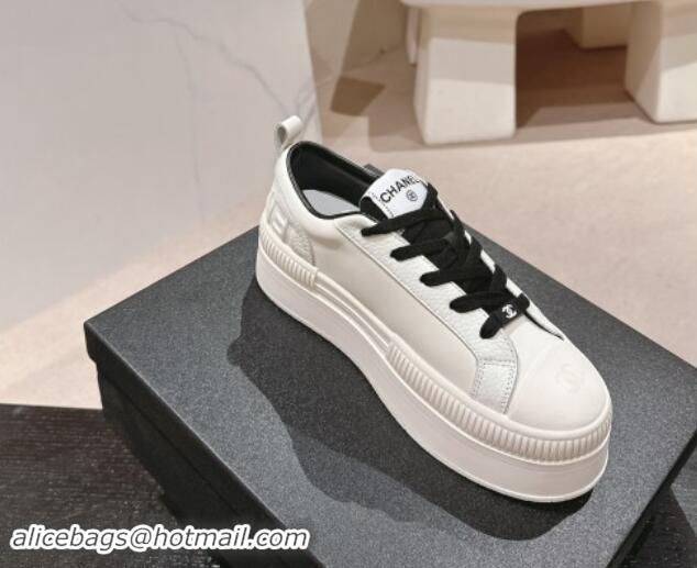 Best Grade Chanel Grianed & Calfskin Platform Sneakers White/Black 1016117