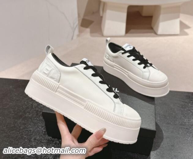 Best Grade Chanel Grianed & Calfskin Platform Sneakers White/Black 1016117