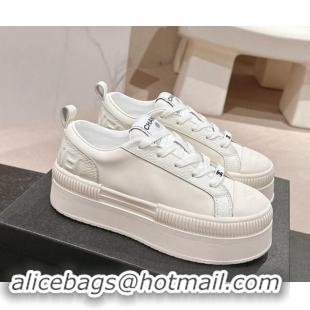 Low Price Chanel Grianed & Calfskin Platform Sneakers White Leather 1016118