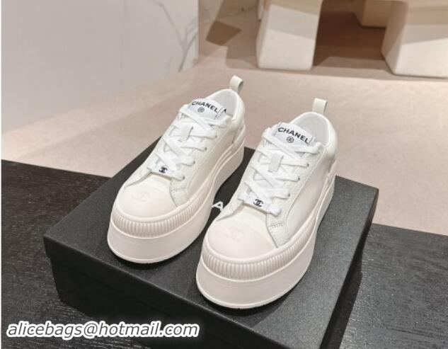 Low Price Chanel Grianed & Calfskin Platform Sneakers White Leather 1016118