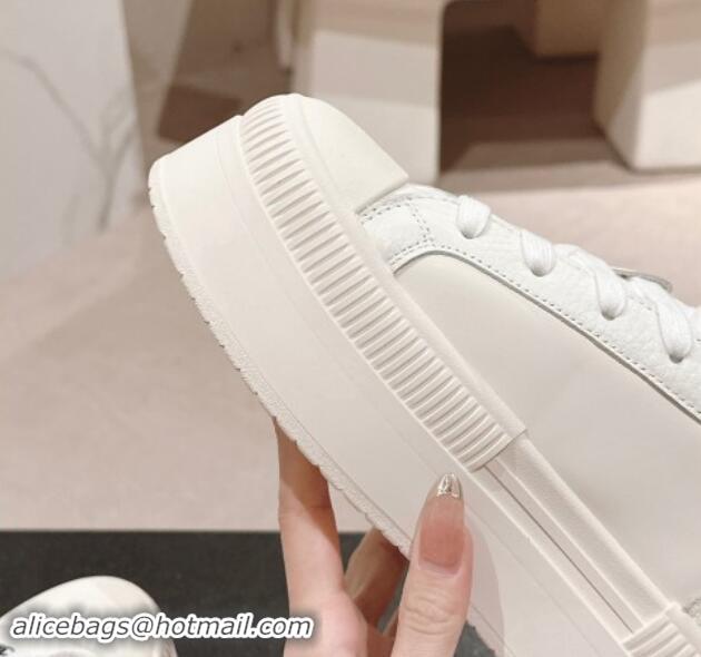 Low Price Chanel Grianed & Calfskin Platform Sneakers White Leather 1016118