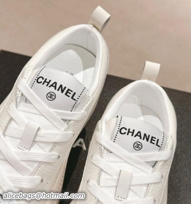 Low Price Chanel Grianed & Calfskin Platform Sneakers White Leather 1016118