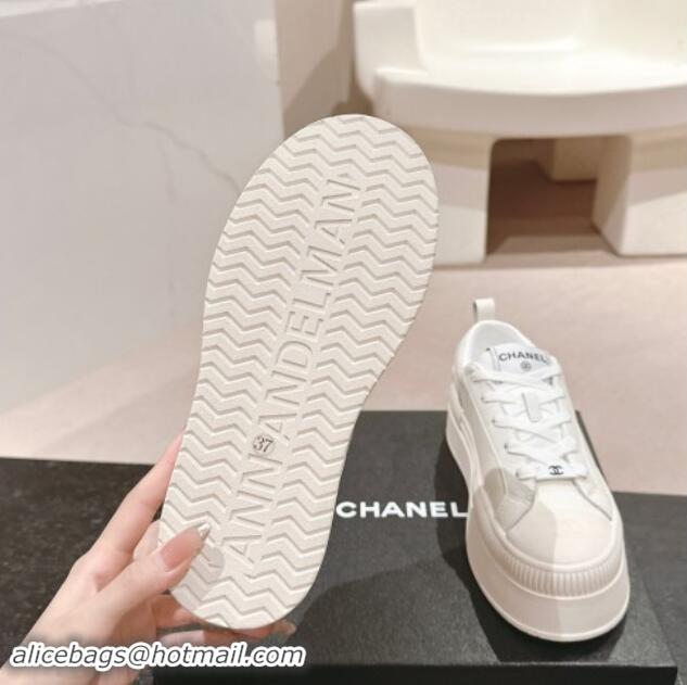 Low Price Chanel Grianed & Calfskin Platform Sneakers White Leather 1016118