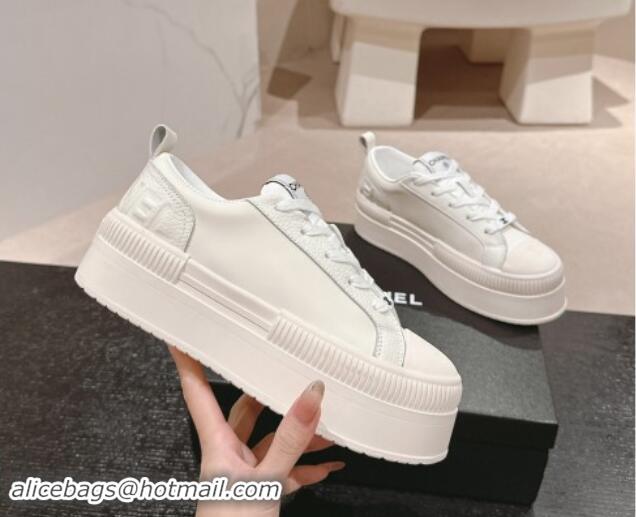 Low Price Chanel Grianed & Calfskin Platform Sneakers White Leather 1016118