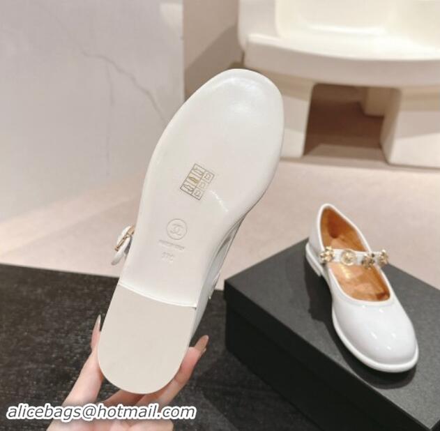 Best Price Chanel Patent Calfskin Mary Janes Ballet Flat with Charm White 1016119