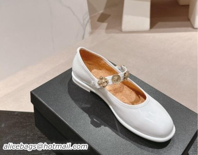 Best Price Chanel Patent Calfskin Mary Janes Ballet Flat with Charm White 1016119