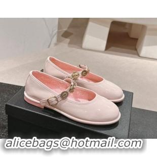 Stylish Chanel Patent Calfskin Mary Janes Ballet Flat with Charm Light Pink 1016120