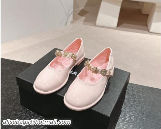 Stylish Chanel Patent Calfskin Mary Janes Ballet Flat with Charm Light Pink 1016120