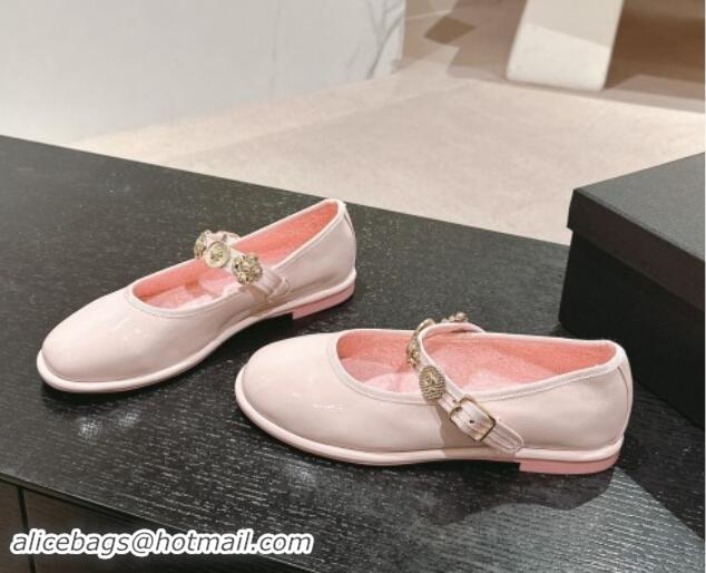 Stylish Chanel Patent Calfskin Mary Janes Ballet Flat with Charm Light Pink 1016120