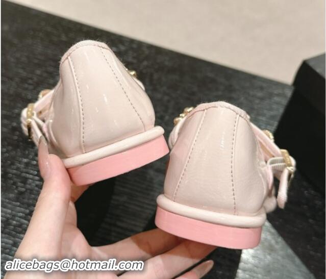 Stylish Chanel Patent Calfskin Mary Janes Ballet Flat with Charm Light Pink 1016120