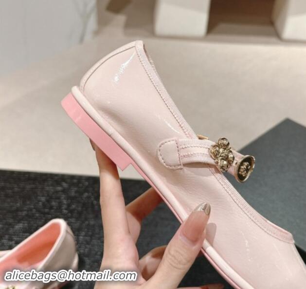 Stylish Chanel Patent Calfskin Mary Janes Ballet Flat with Charm Light Pink 1016120