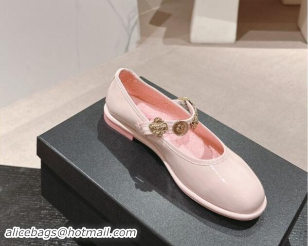 Stylish Chanel Patent Calfskin Mary Janes Ballet Flat with Charm Light Pink 1016120