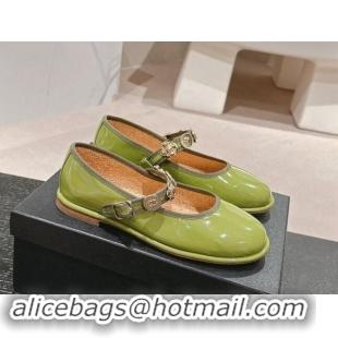 Popular Style Chanel Patent Calfskin Mary Janes Ballet Flat with Charm Green 1016122