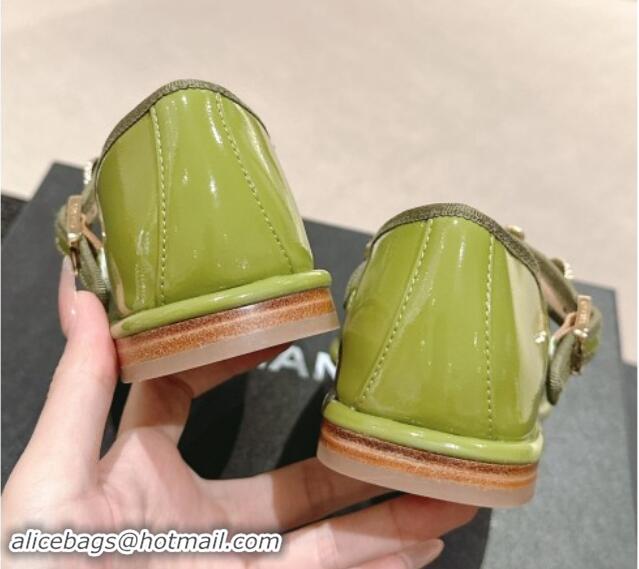 Popular Style Chanel Patent Calfskin Mary Janes Ballet Flat with Charm Green 1016122