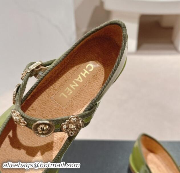 Popular Style Chanel Patent Calfskin Mary Janes Ballet Flat with Charm Green 1016122