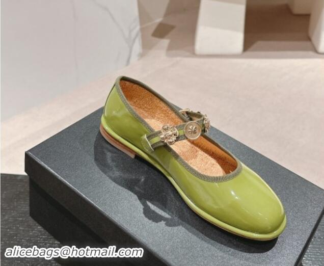 Popular Style Chanel Patent Calfskin Mary Janes Ballet Flat with Charm Green 1016122