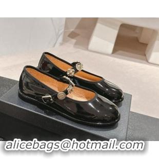 Good Product Chanel Patent Calfskin Mary Janes Ballet Flat with Charm Black 1016123