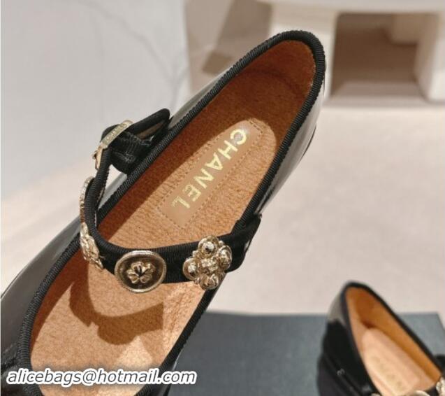 Good Product Chanel Patent Calfskin Mary Janes Ballet Flat with Charm Black 1016123