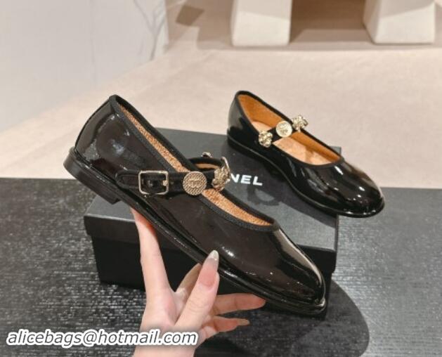 Good Product Chanel Patent Calfskin Mary Janes Ballet Flat with Charm Black 1016123