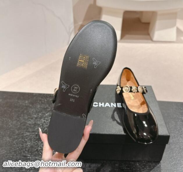 Good Product Chanel Patent Calfskin Mary Janes Ballet Flat with Charm Black 1016123