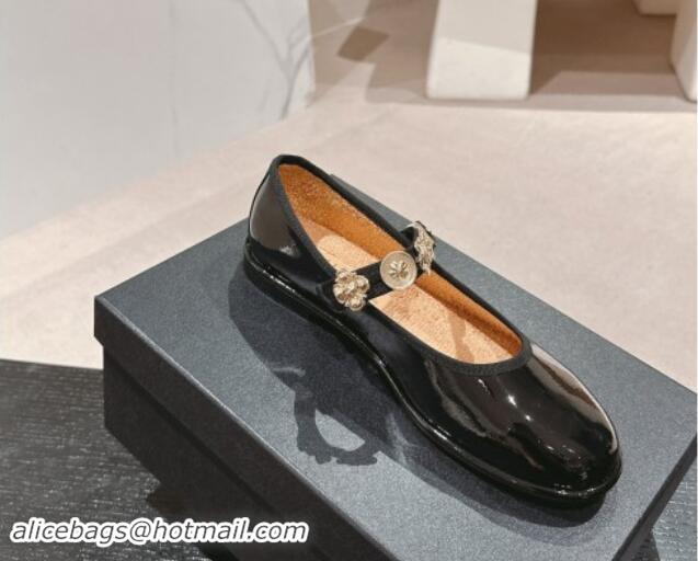 Good Product Chanel Patent Calfskin Mary Janes Ballet Flat with Charm Black 1016123