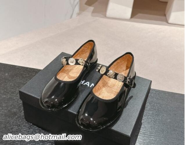 Good Product Chanel Patent Calfskin Mary Janes Ballet Flat with Charm Black 1016123