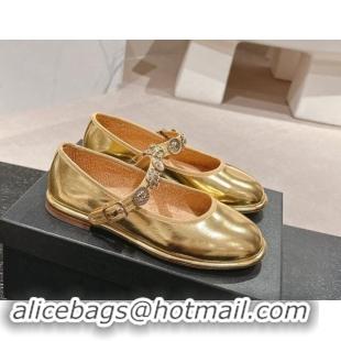 Top Design Chanel Metallic Calfskin Mary Janes Ballet Flat with Charm Gold 1016124