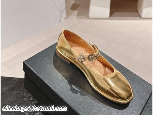 Top Design Chanel Metallic Calfskin Mary Janes Ballet Flat with Charm Gold 1016124