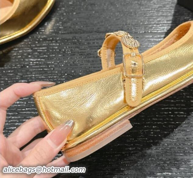 Top Design Chanel Metallic Calfskin Mary Janes Ballet Flat with Charm Gold 1016124