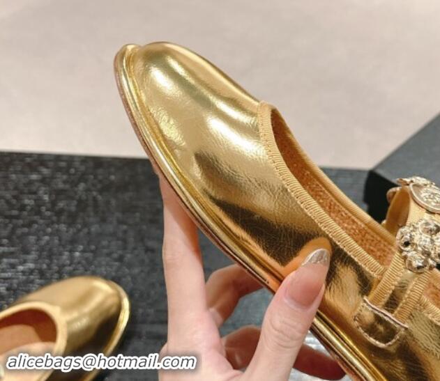 Top Design Chanel Metallic Calfskin Mary Janes Ballet Flat with Charm Gold 1016124