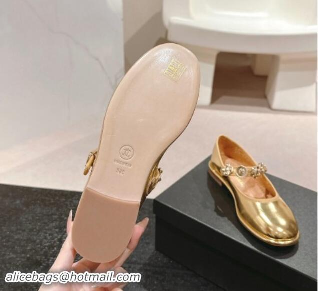 Top Design Chanel Metallic Calfskin Mary Janes Ballet Flat with Charm Gold 1016124