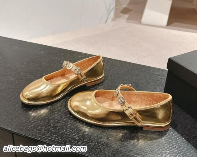 Top Design Chanel Metallic Calfskin Mary Janes Ballet Flat with Charm Gold 1016124