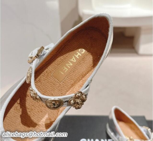 Cheap Price Chanel Metallic Calfskin Mary Janes Ballet Flat with Charm Silver 1016125