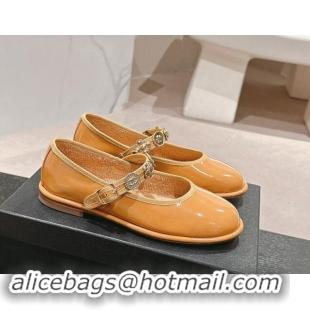 Charming Chanel Patent Calfskin Mary Janes Ballet Flat with Charm Apricot 1016126