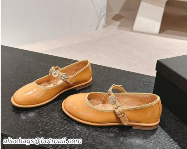 Charming Chanel Patent Calfskin Mary Janes Ballet Flat with Charm Apricot 1016126