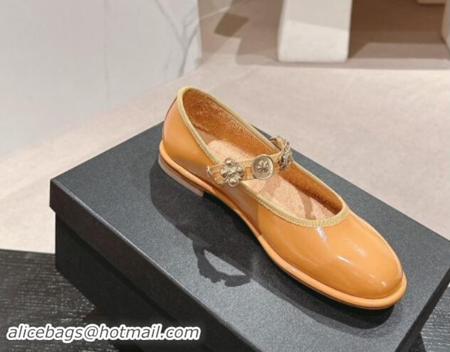 Charming Chanel Patent Calfskin Mary Janes Ballet Flat with Charm Apricot 1016126