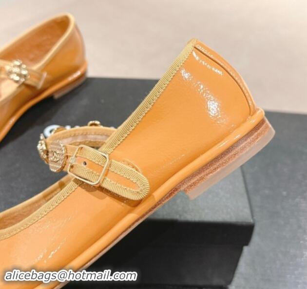 Charming Chanel Patent Calfskin Mary Janes Ballet Flat with Charm Apricot 1016126