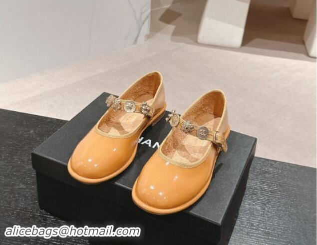 Charming Chanel Patent Calfskin Mary Janes Ballet Flat with Charm Apricot 1016126