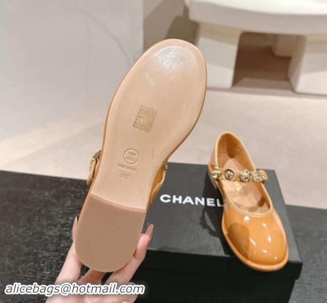 Charming Chanel Patent Calfskin Mary Janes Ballet Flat with Charm Apricot 1016126